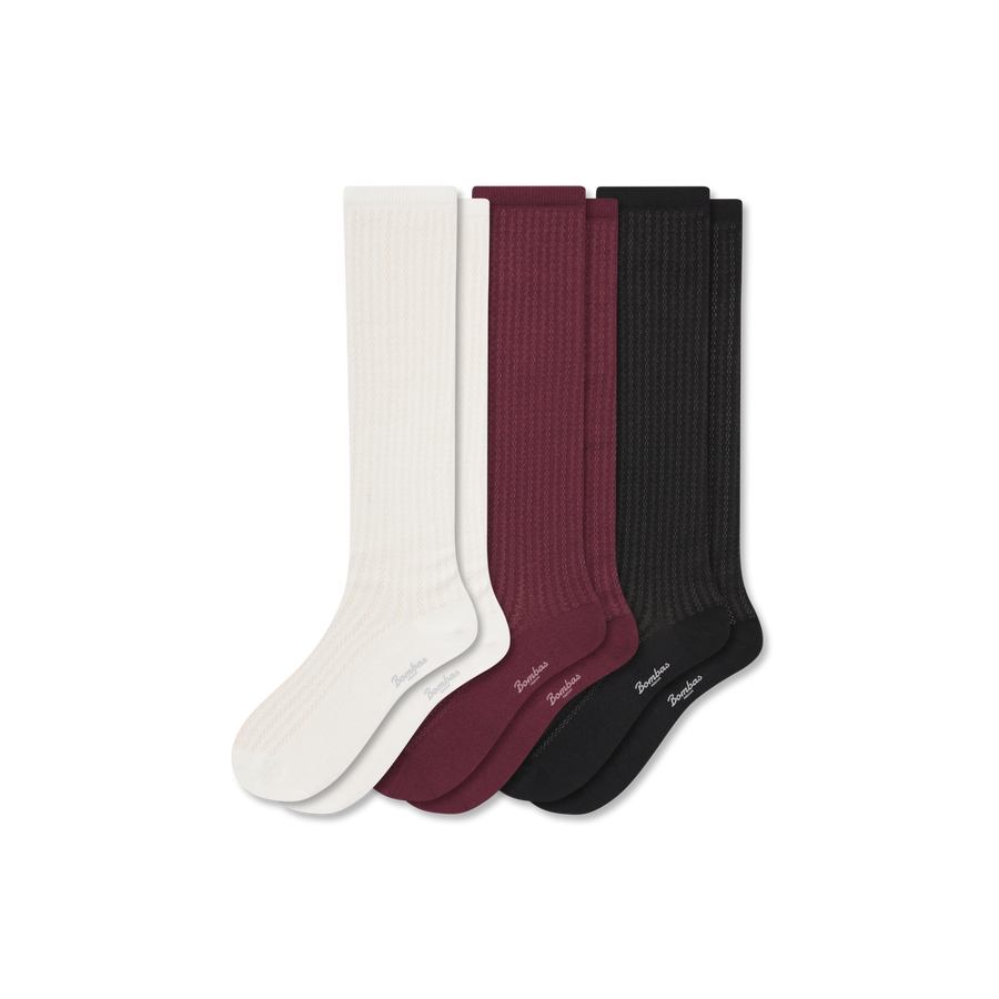 Women's Pointelle Knee High Sock 3-Pack - Daily Ankle Cushion