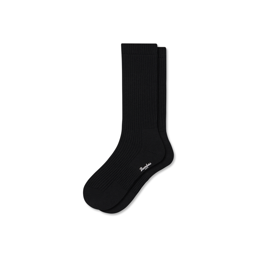Men's Merino Cashmere Blend Fine Rib Calf Socks - Cozy Crew Cushion