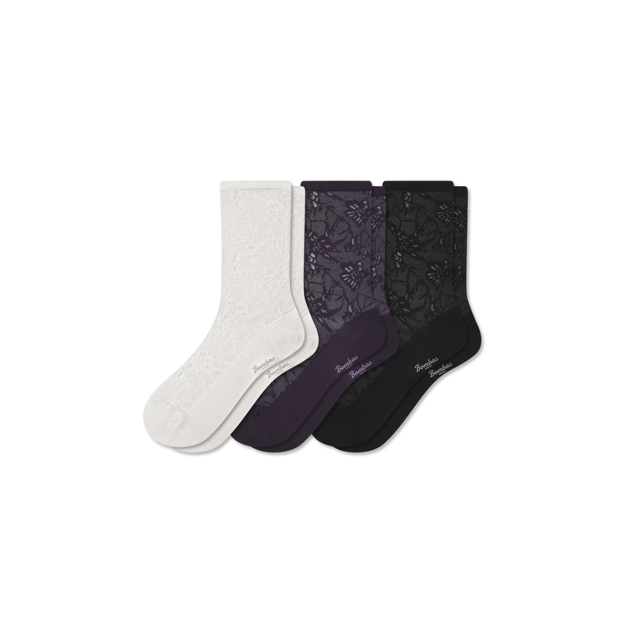 Women’s Floral Lace Half Calf Sock 3-Pack - Smooth Crew Cushion