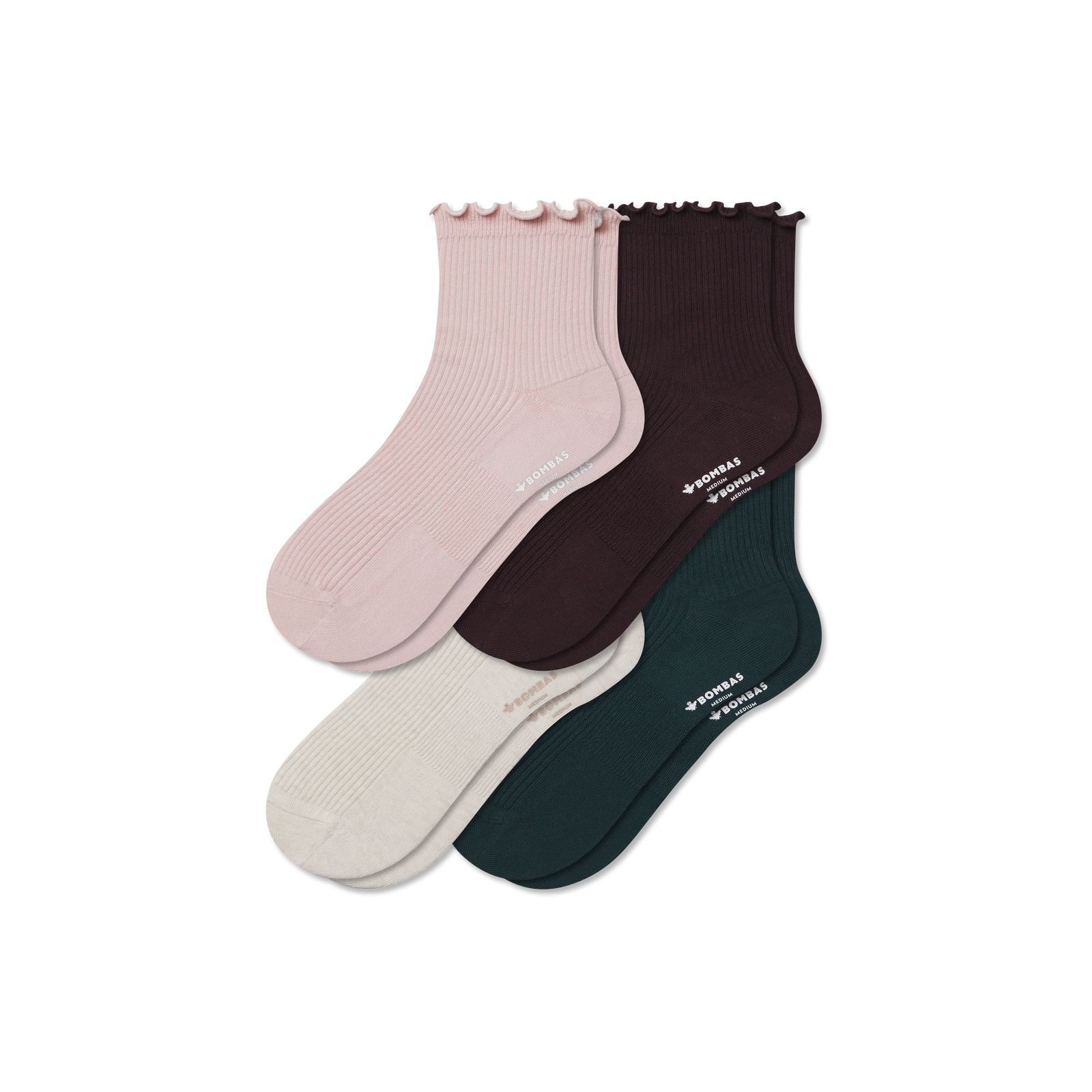 Women's Ruffle Rib Quarter Sock 4-Pack - pink sand mix L [10208]