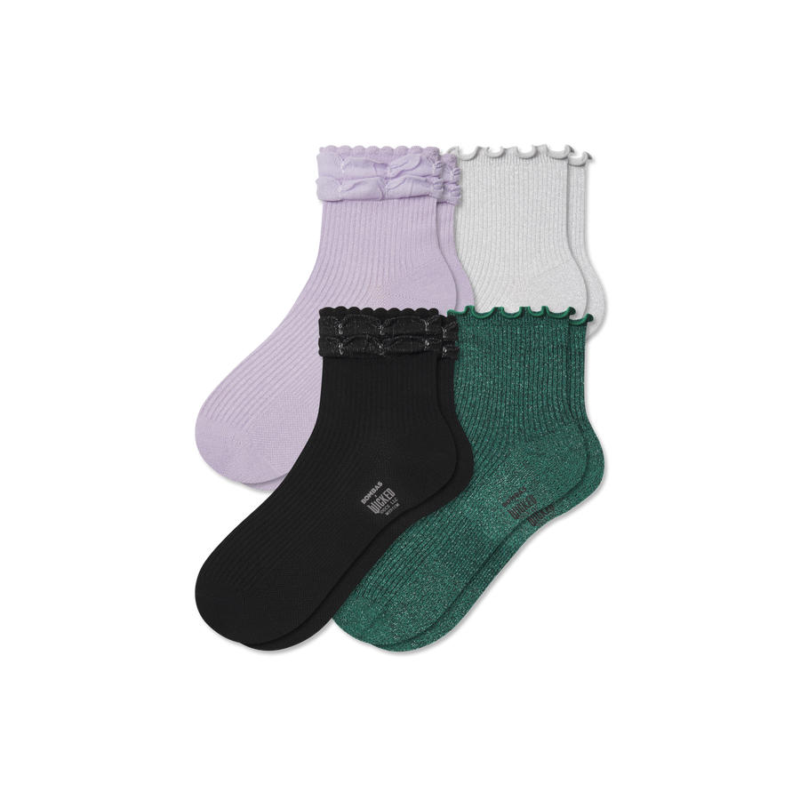 Wicked x Bombas Ruffle Quarter Sock 4-Pack - Everyday No Show Support