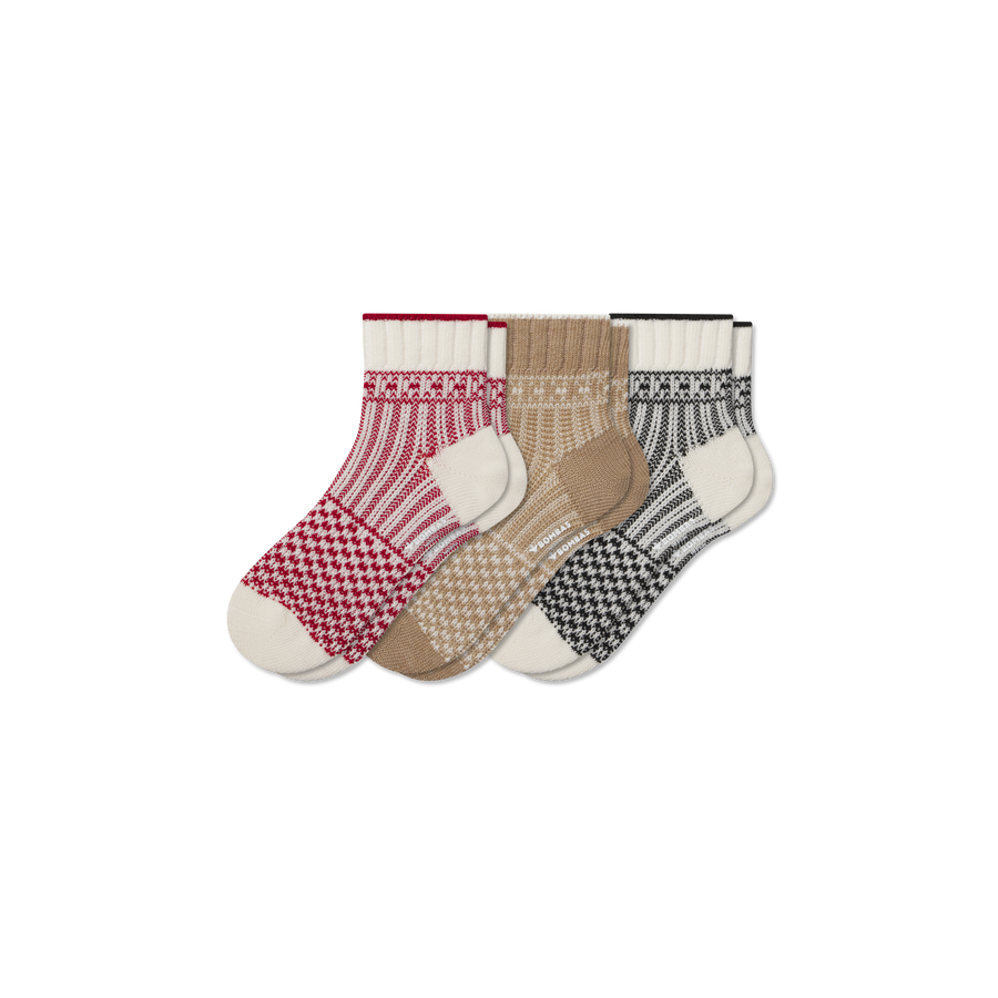 Women's Merino Wool Blend Sweater Quarter Sock 3-Pack - Cozy Studio Comfort