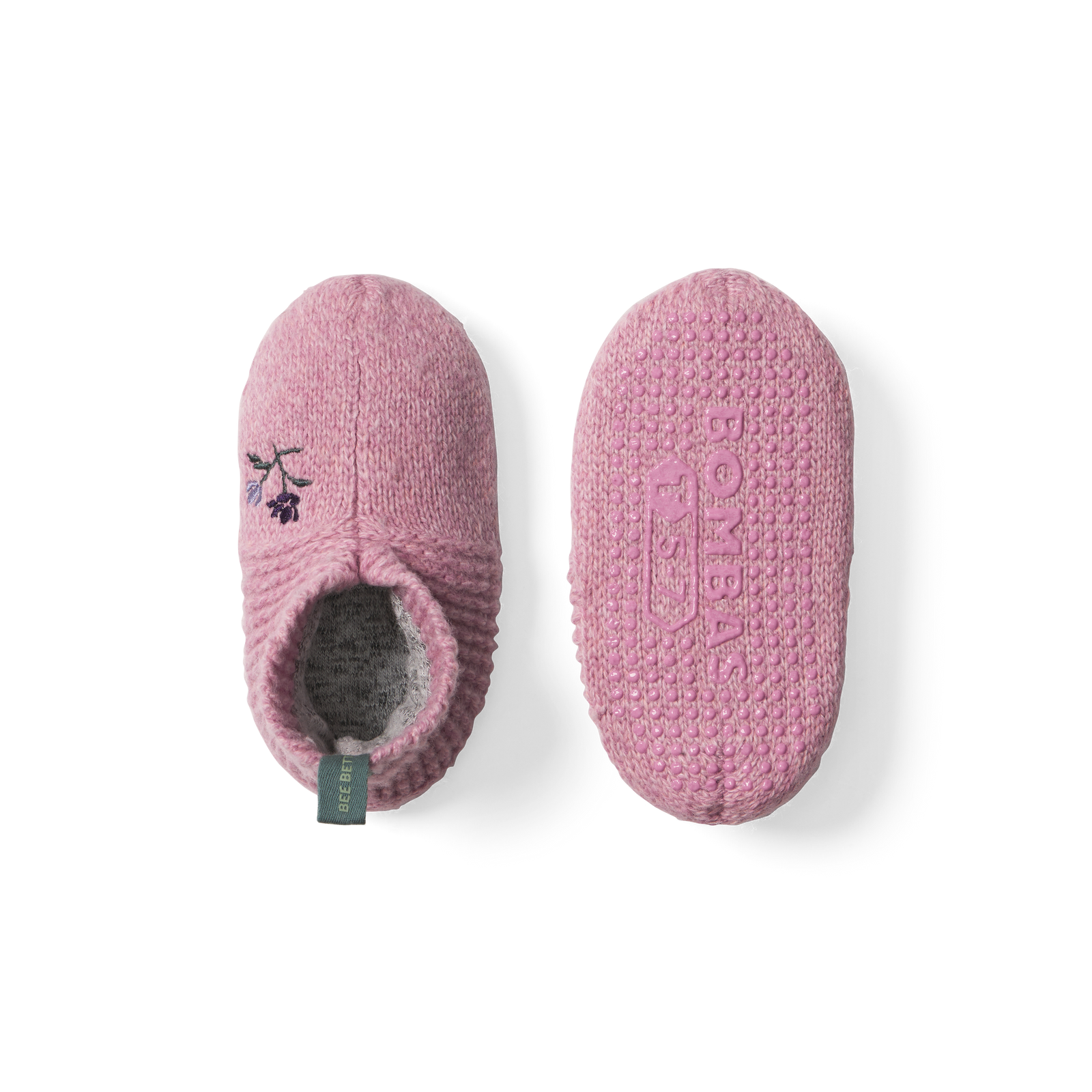 Toddler Rose Embroidered Gripper Slipper - Dried Rose L