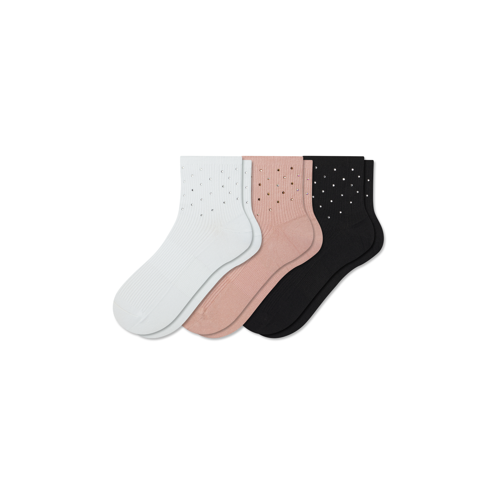 Women’s Rhinestone Rib Quarter Sock 3-Pack - apricot mix L [10289]