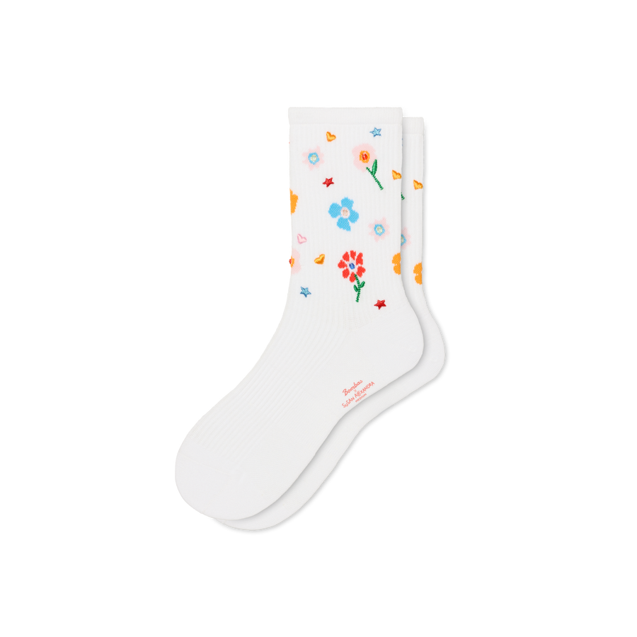 Bombas x Susan Alexandra Floral Embroidered Half Calf Socks - Fresh No Show Cushion