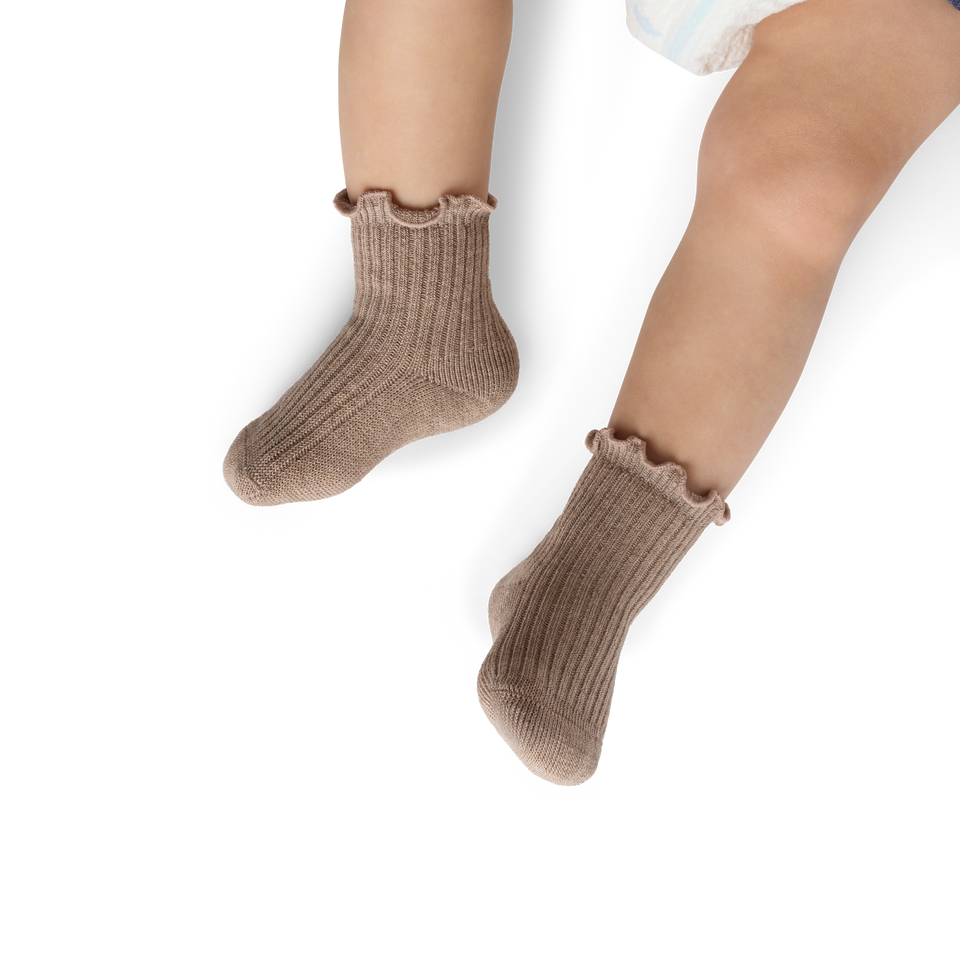Baby Frilly Calf Socks (0-6 months) - stone fawn htr BO1 [10424]