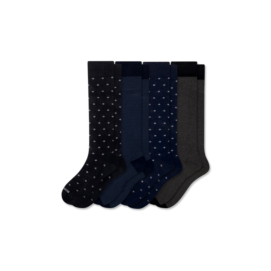 Men's Dress Over the Calf Sock 4-Pack - Smooth Travel Cushion