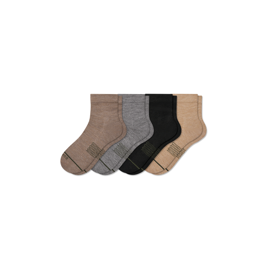 Women's Merino Wool Blend Modern Rib Quarter Sock 4-Pack - Studio Travel Move