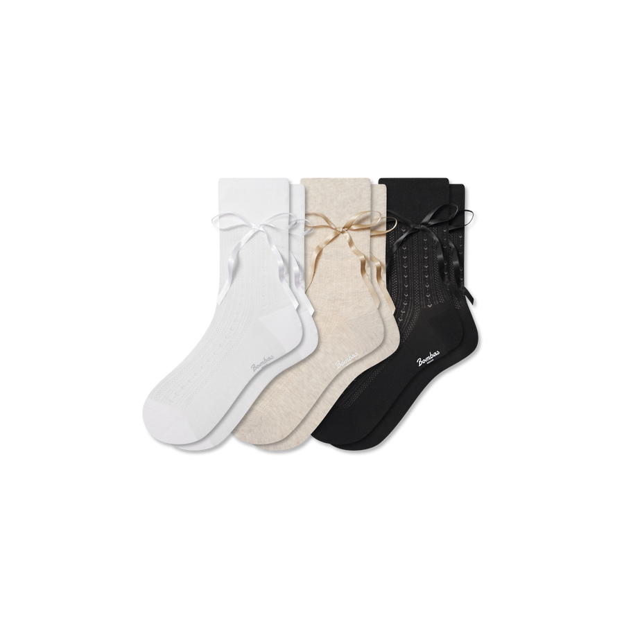 Women’s Pointelle Bow Half Calf Sock 3-Pack - Everyday Ankle Pair