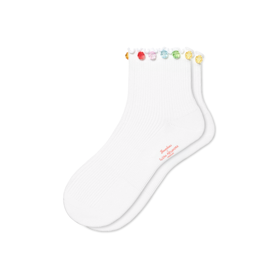 Bombas x Susan Alexandra Embellished Ruffle Rib Quarter Socks - Fresh School Fit