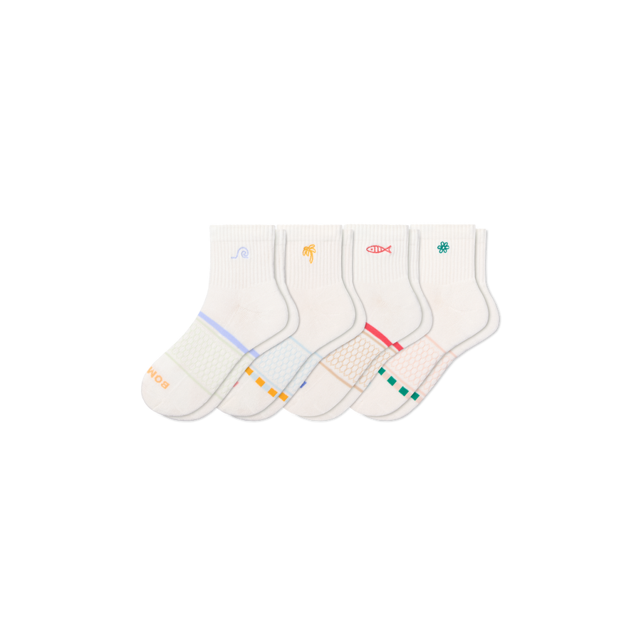 Women's Beach Day Embroidered Quarter Sock 4-Pack - Run Travel Pair
