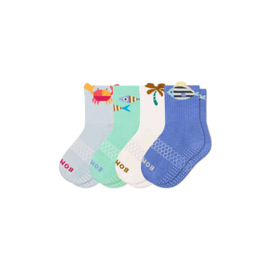 Junior Seaside Gripper Calf Sock 4-Pack - Cushion Weekend Pair