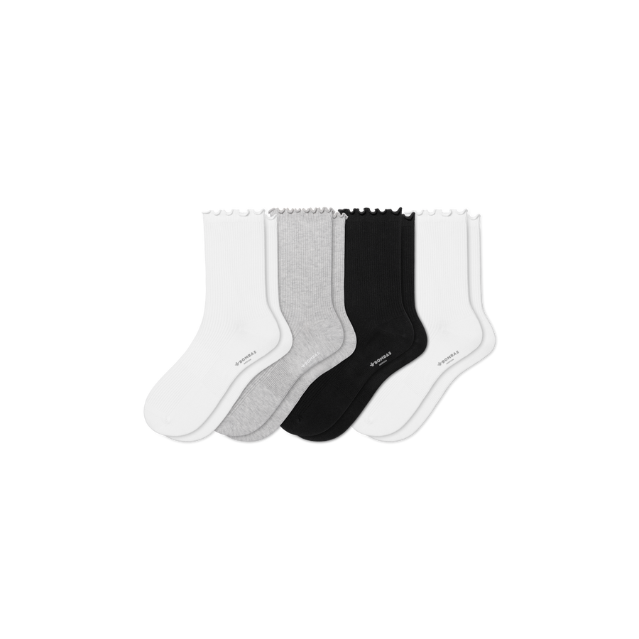 Women's Ruffle Rib Half Calf Sock 4-Pack - Cushion Travel Wear