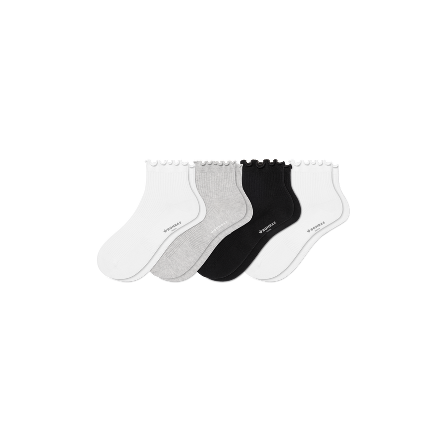 Youth Ruffle Rib Quarter Sock 4-Pack - Fresh Low Cut Cushion