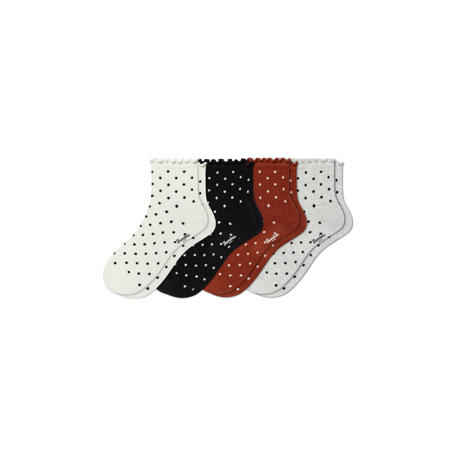 Women's Ruffle Rib Quarter Sock 4-Pack - Comfort Low Cut Step