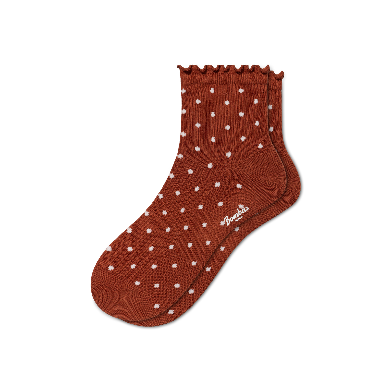 Ruffle Rib Quarter Socks - Brown Polka Dot L [11328]