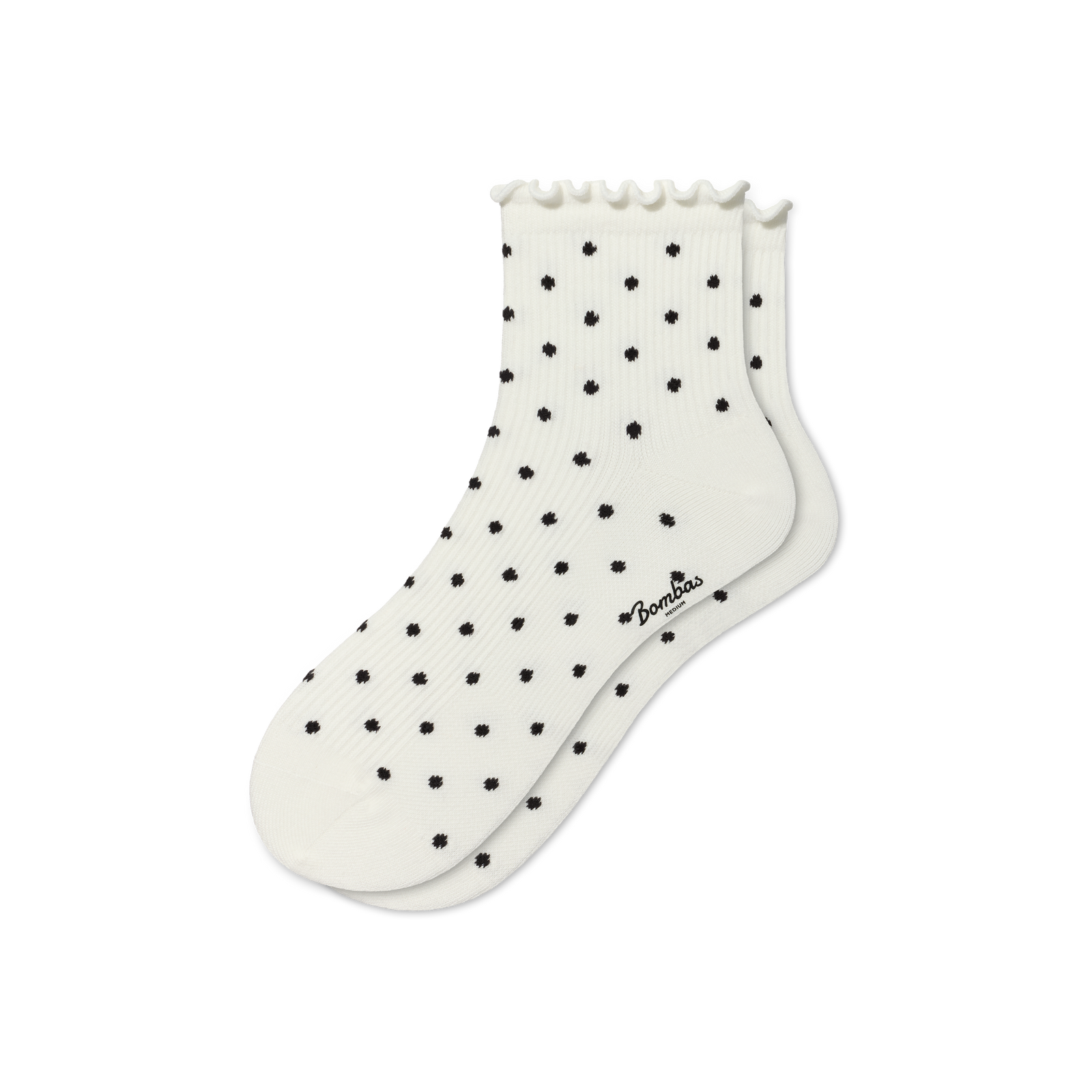 Ruffle Rib Quarter Socks - White Polka Dot L [11328]