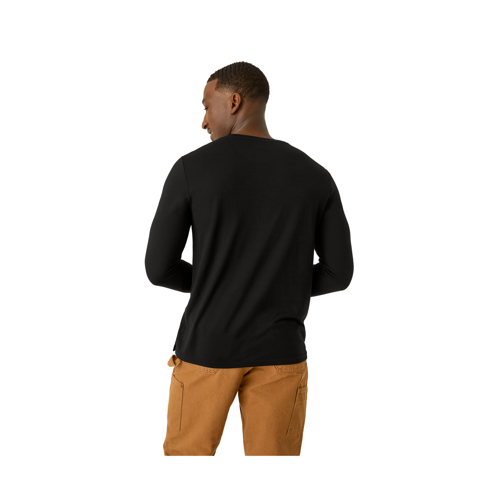 Merino Wool Blend Crew Neck Long Sleeve T-Shirt - Black MO3 [7052]