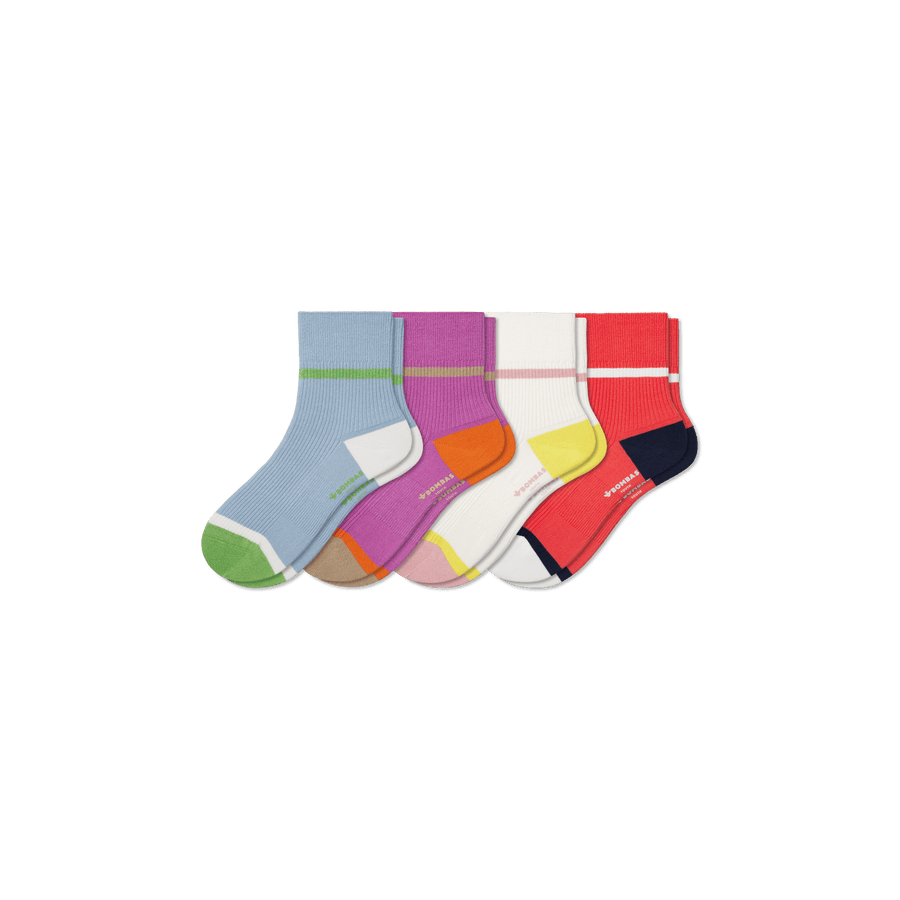 Youth Lightweight Ribbed Quarter Sock 4-Pack - Classic Hike Rotation