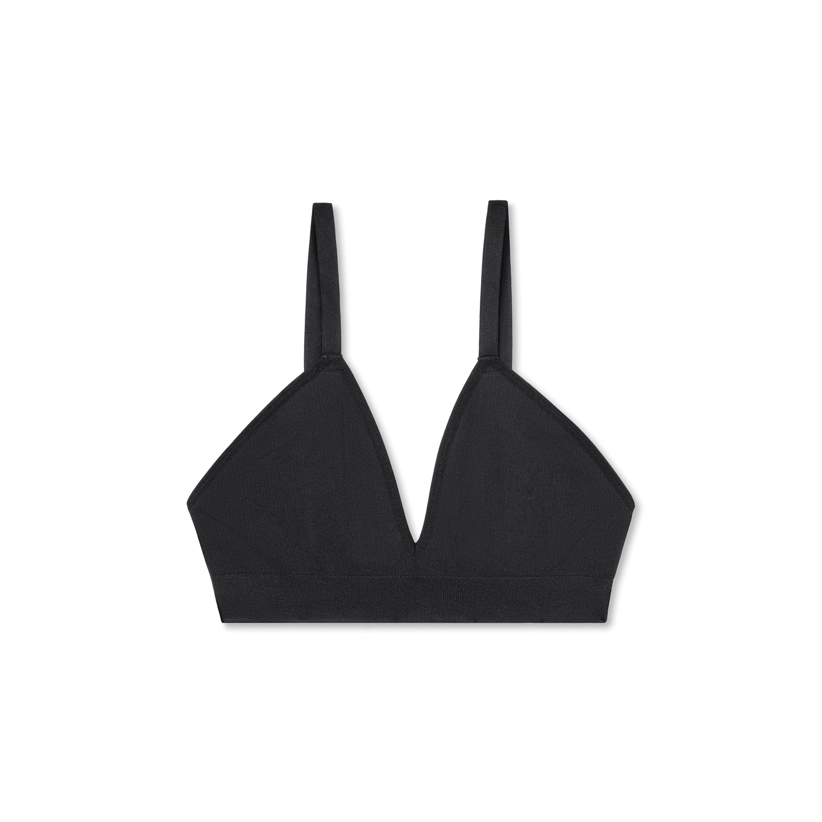 Women's Ribbed Seamless Triangle Bralette - Black L [7665]