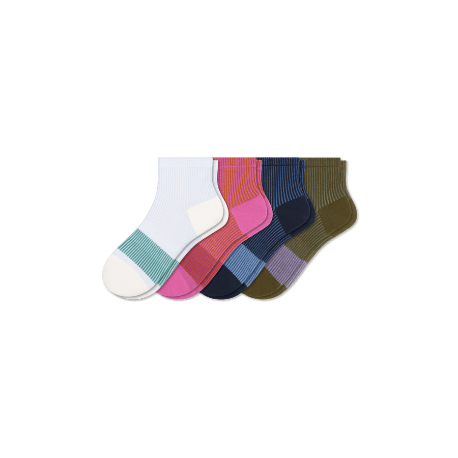 Youth Lightweight Stripe Quarter Sock 4-Pack - Weekend Crew Cushion