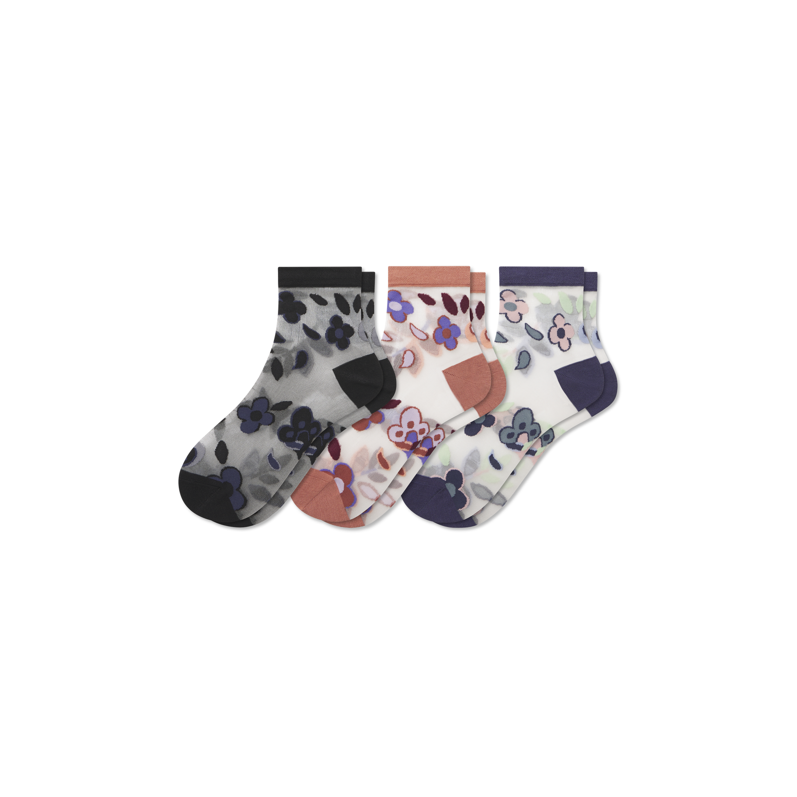 Women’s Sheer Garden Party Quarter Sock 3-Pack - Floral Mix L [8447]