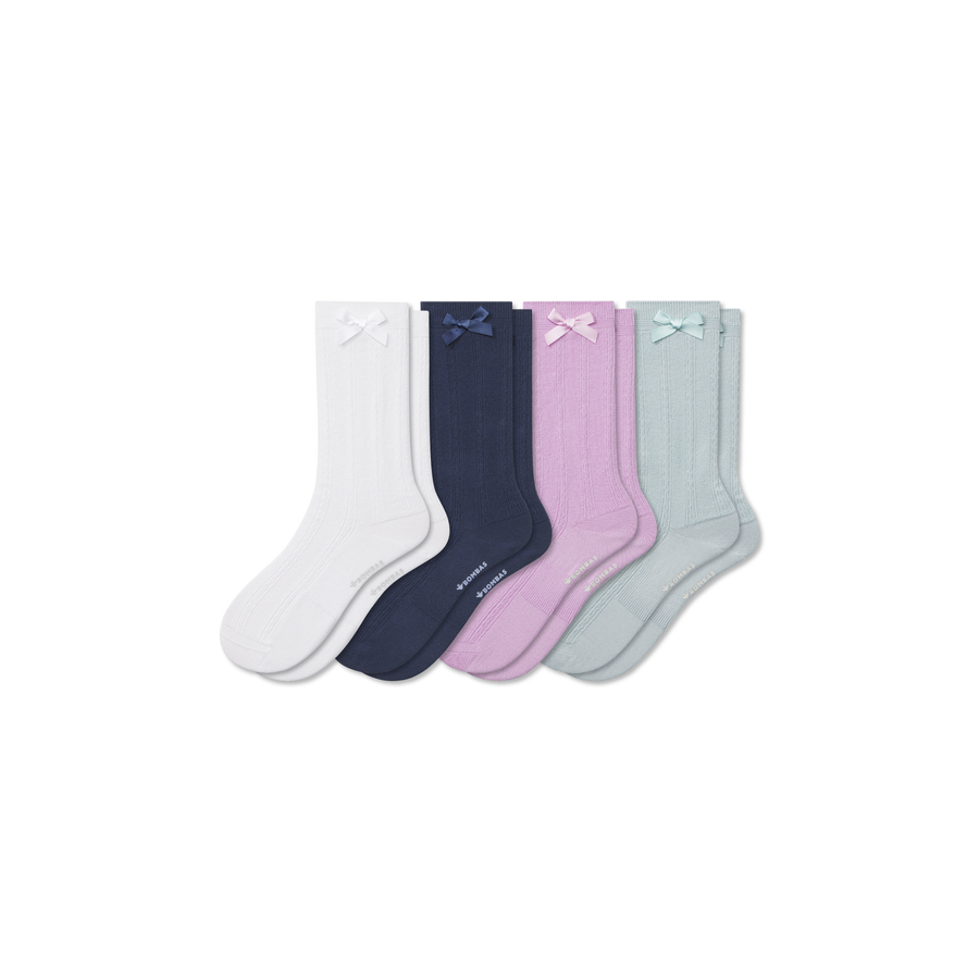 Youth Textured Bow Calf Sock 4-Pack - Smooth No Show Cushion