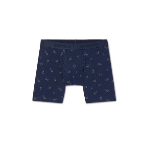 Men's Cotton Modal Blend Boxer Brief - Midnight Navy Palm L [8470]