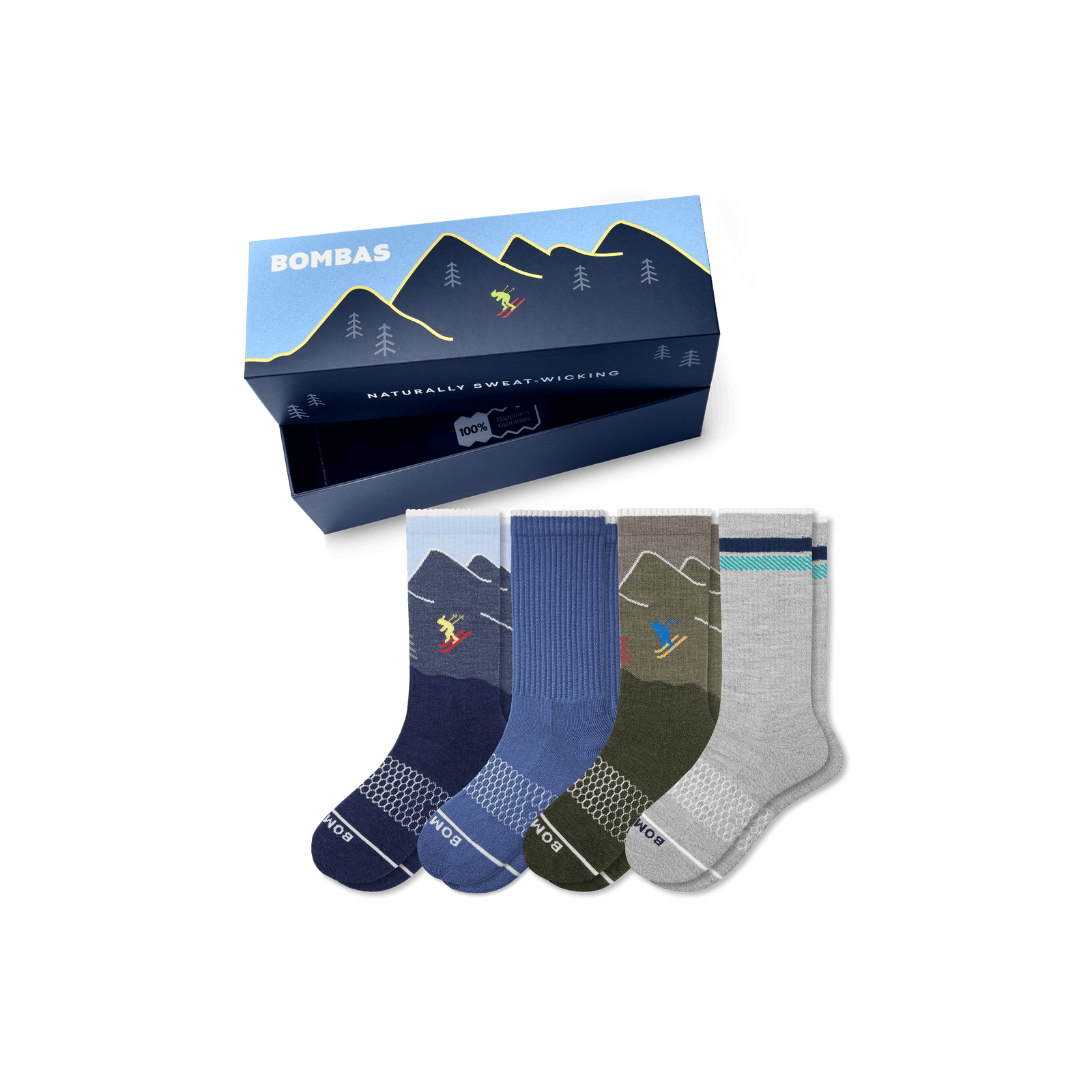 Men's Merino Wool Blend Calf Sock 4-Pack Gift Box - Clay Navy Mix L [8538]