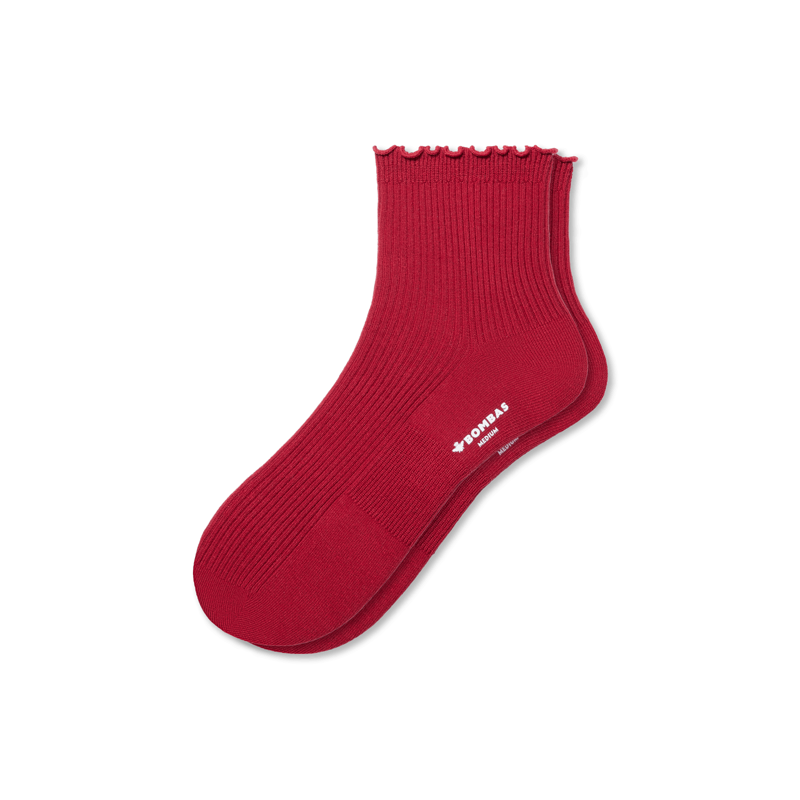 Women's Frilly Rib Quarter Socks - Rich Crimson L [8562]