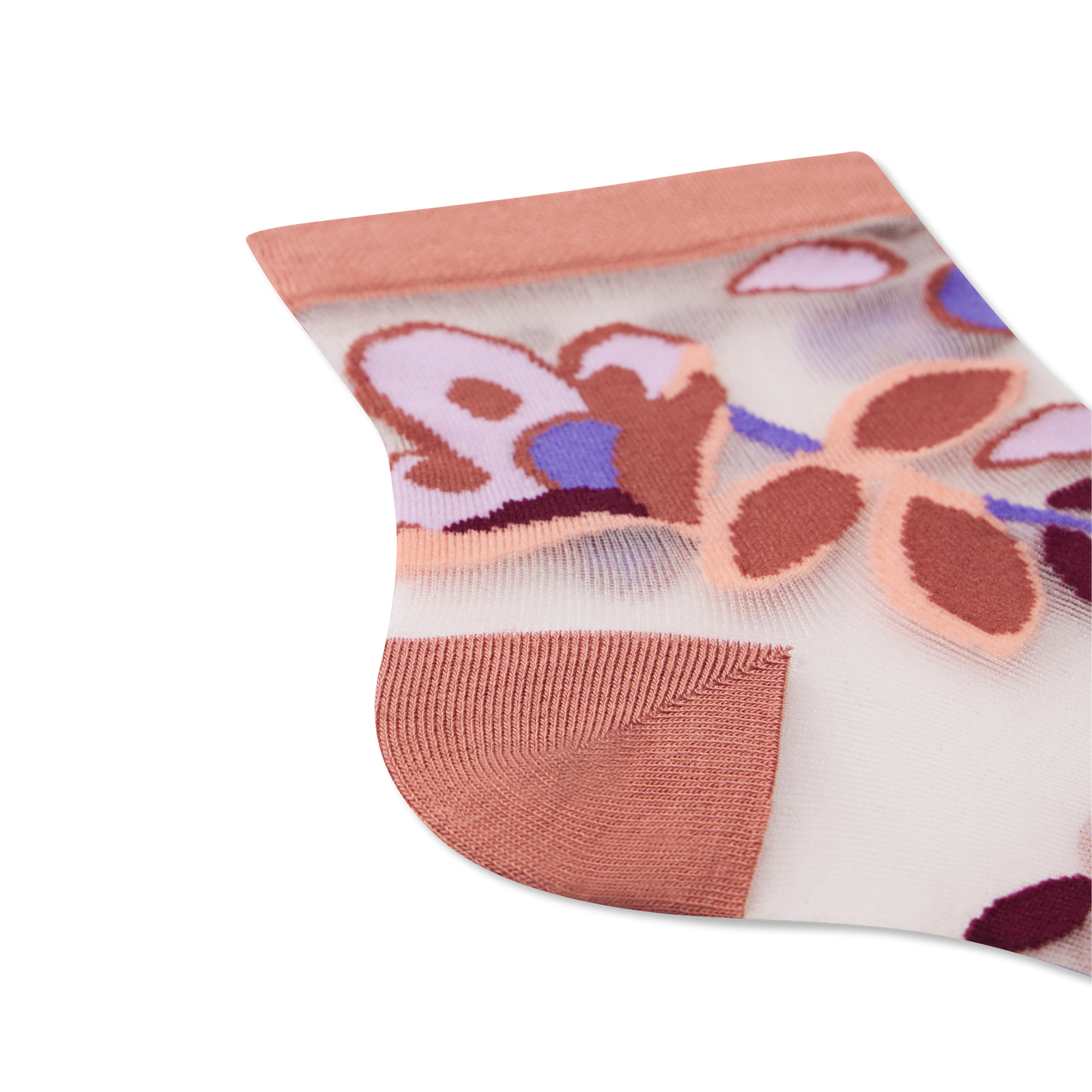 Women’s Sheer Garden Party Quarter Socks - Washed Terracotta Detail [8592]