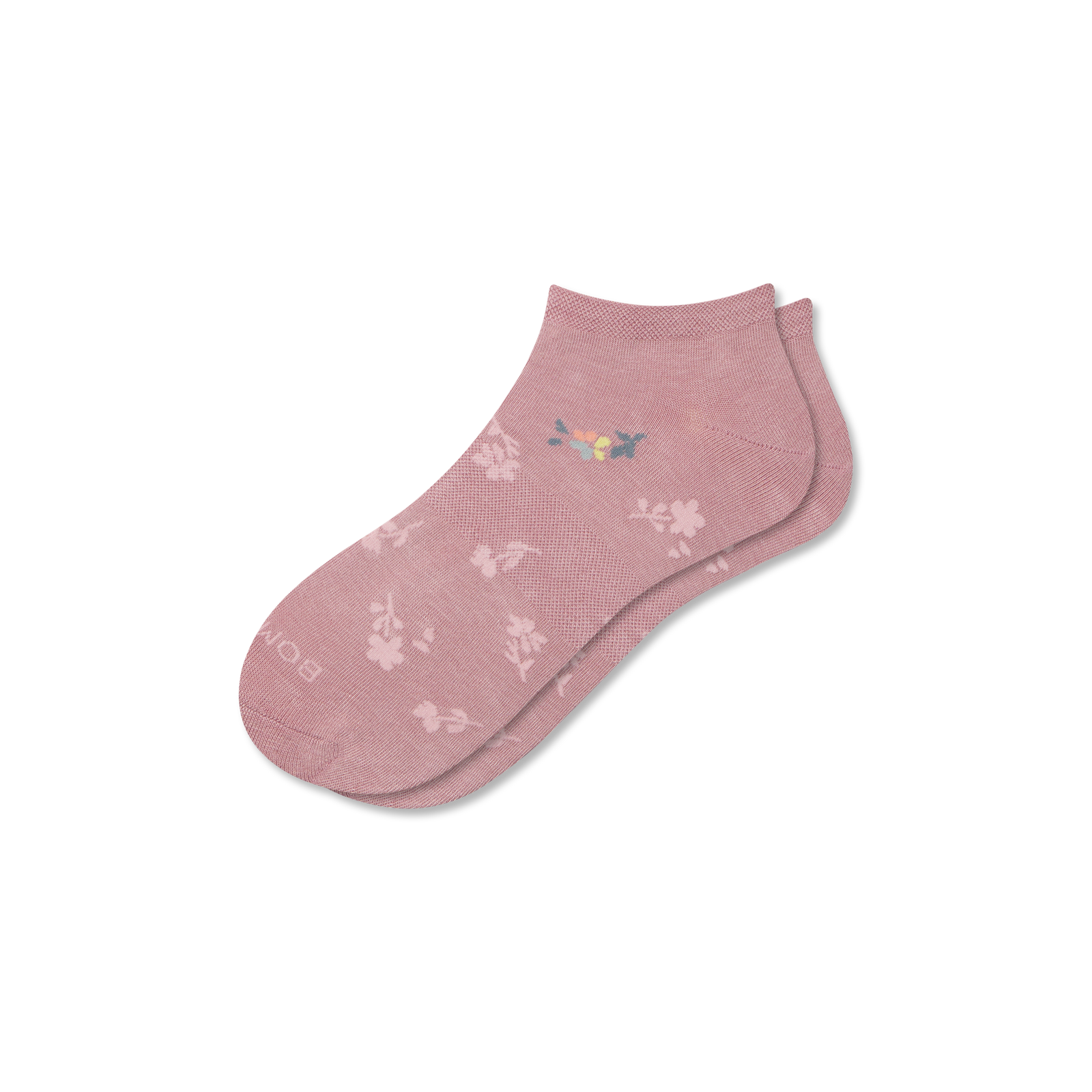 Floral Lightweight Ankle Socks - Dusty Mauve L [8836]