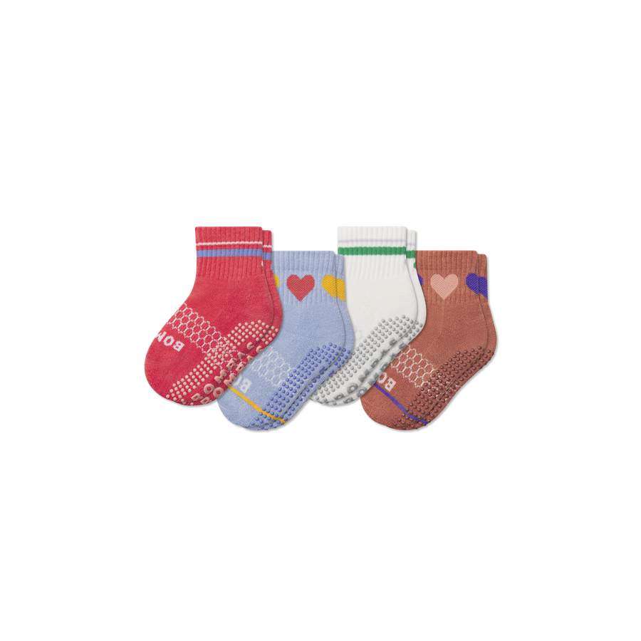 Toddler Hearts Gripper Calf Sock 4-Pack - Cozy Low Cut Fit