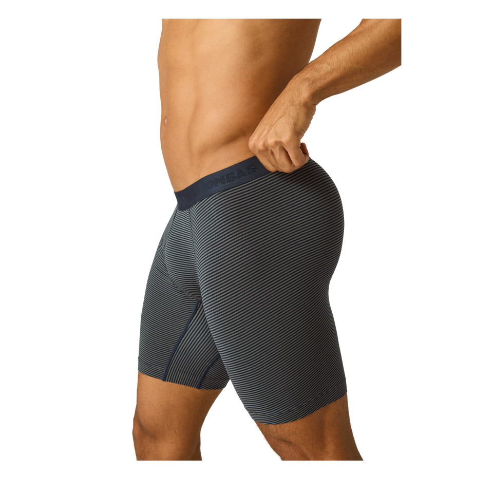 Men's Cotton Modal Blend Long Boxer Brief - Midnight Navy Stripe MO3 [8969]