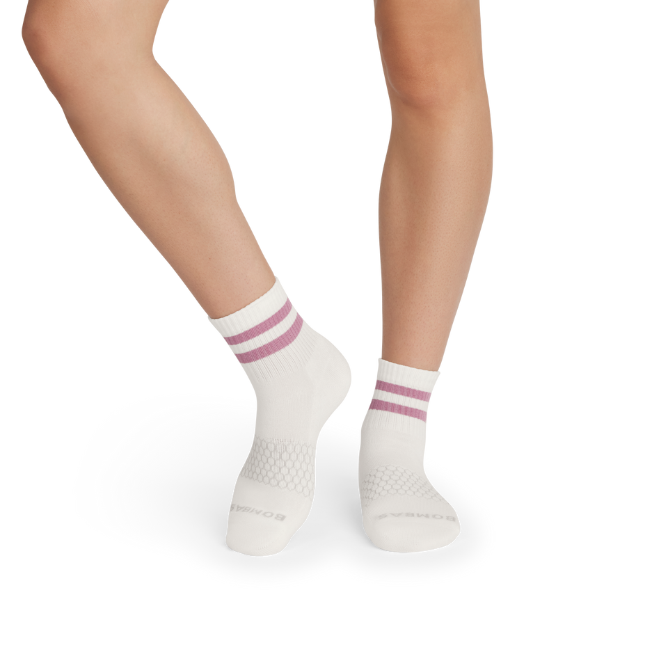 Women's Vintage Stripes Quarter Socks - dried rose WO1 [9006]