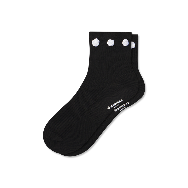 Lightweight Rosette Quarter Socks - Black L [9368]