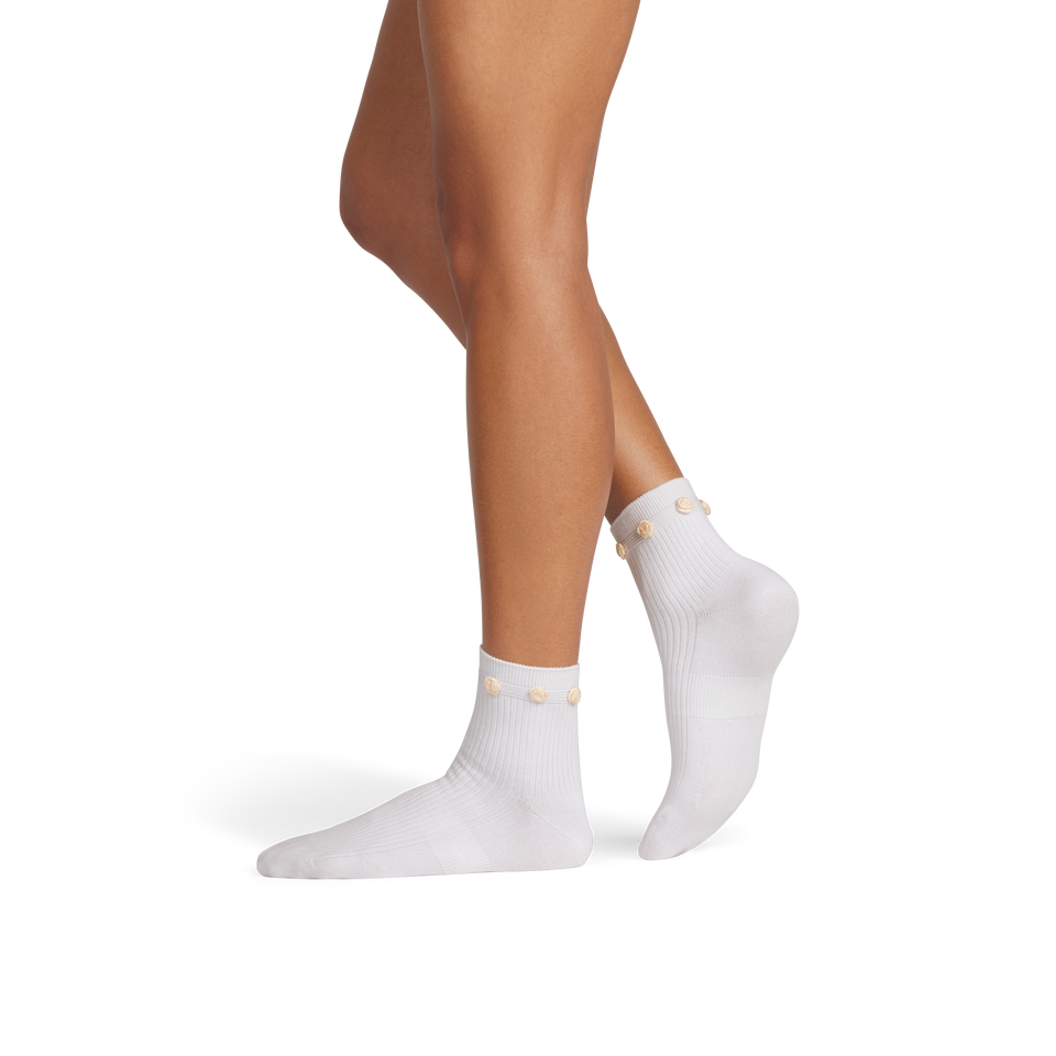 Lightweight Rosette Quarter Socks - White WO2 [9368]