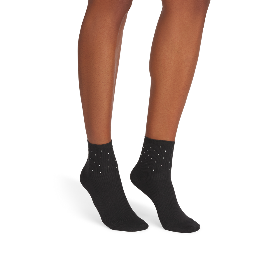 Lightweight Rhinestone Quarter Socks - black silver WO1 [9724]