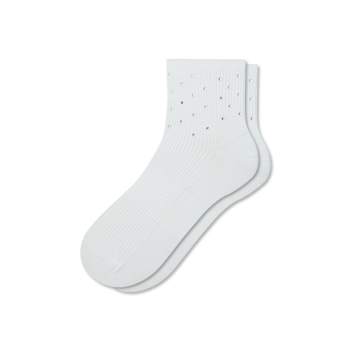 Lightweight Rhinestone Quarter Socks - white L [9724]