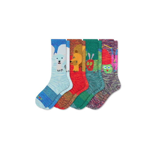 Adult Eric Carle Calf Sock 4-Pack -critter mix L [9870]