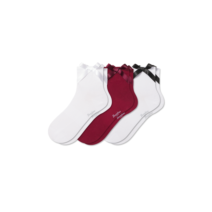 Lightweight Bow Quarter Socks - white red mix L [9916]