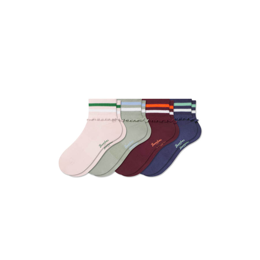 Youth Foldover Ruffle Quarter Sock 4-Pack - Studio Hike Fit