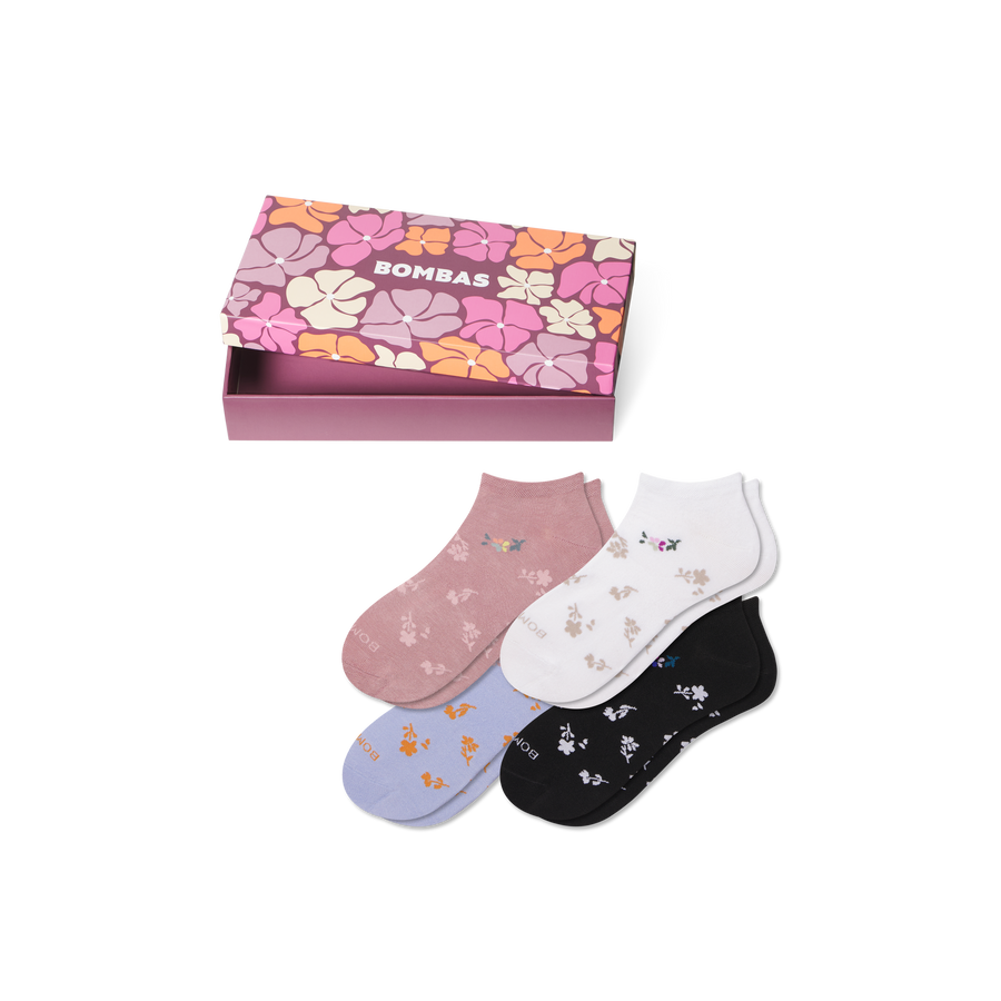 Women's Floral Lightweight Ankle Sock 4-Pack Gift Box - Gift Storage Stash