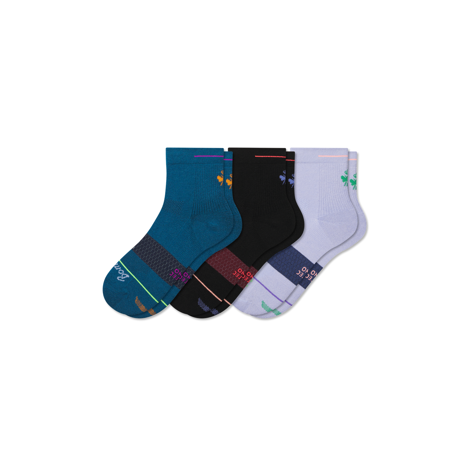 Merino Wool Blend Athletic Quarter Sock 3-Pack - Black Teal Mix [9257]