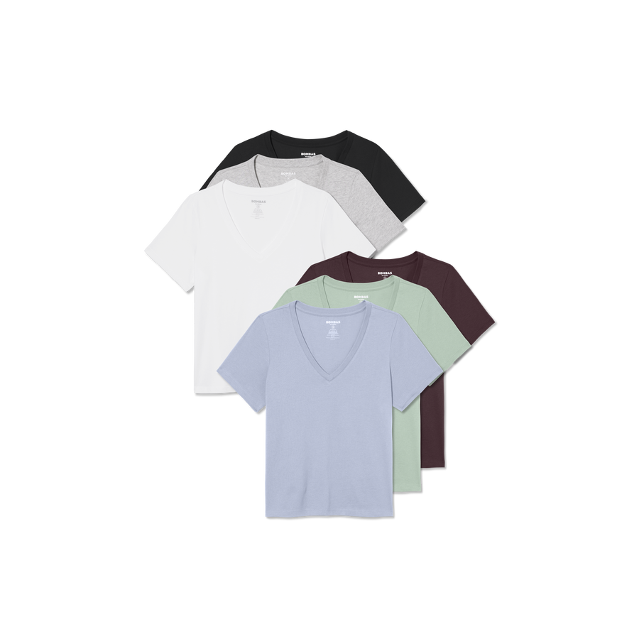 Women's Pima Cotton V-Neck T-Shirt 6-Pack - Travel Layer
