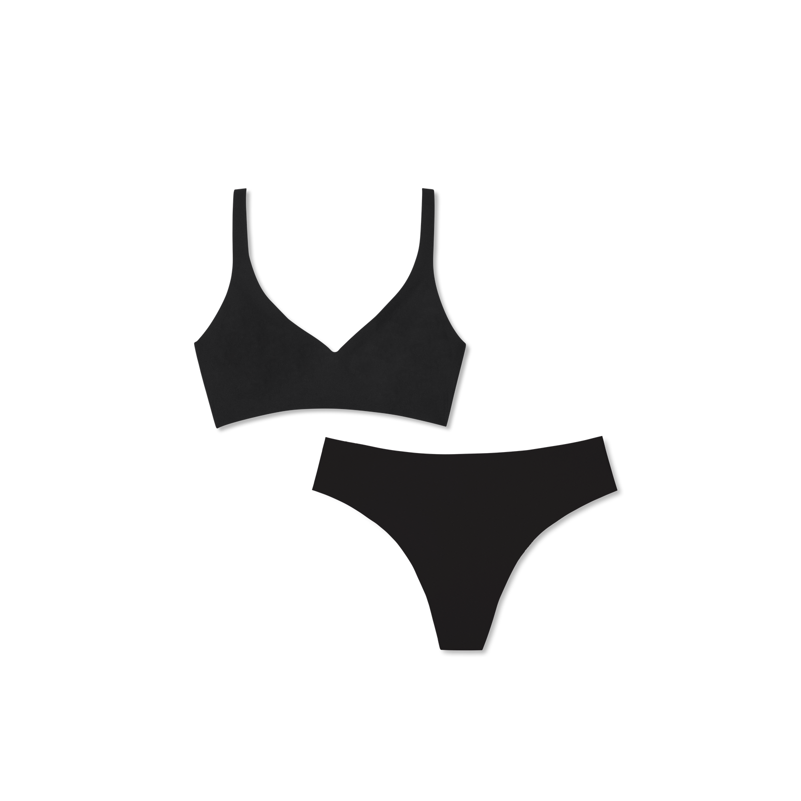 Women’s No Show Plunge Bralette + Thong - Black