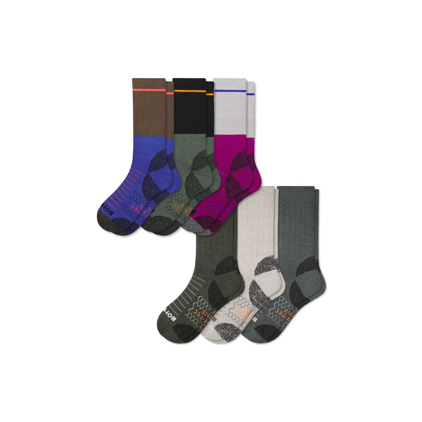 Men's Hiking Calf Sock 6-Pack - Black Moss Shade Mix