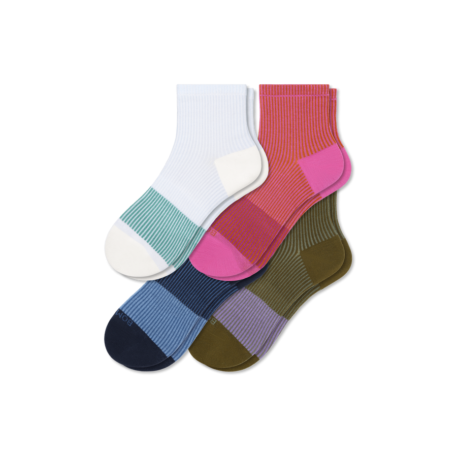 Women’s Lightweight Stripe Quarter Sock 4-Pack - Breathable Trail Fit