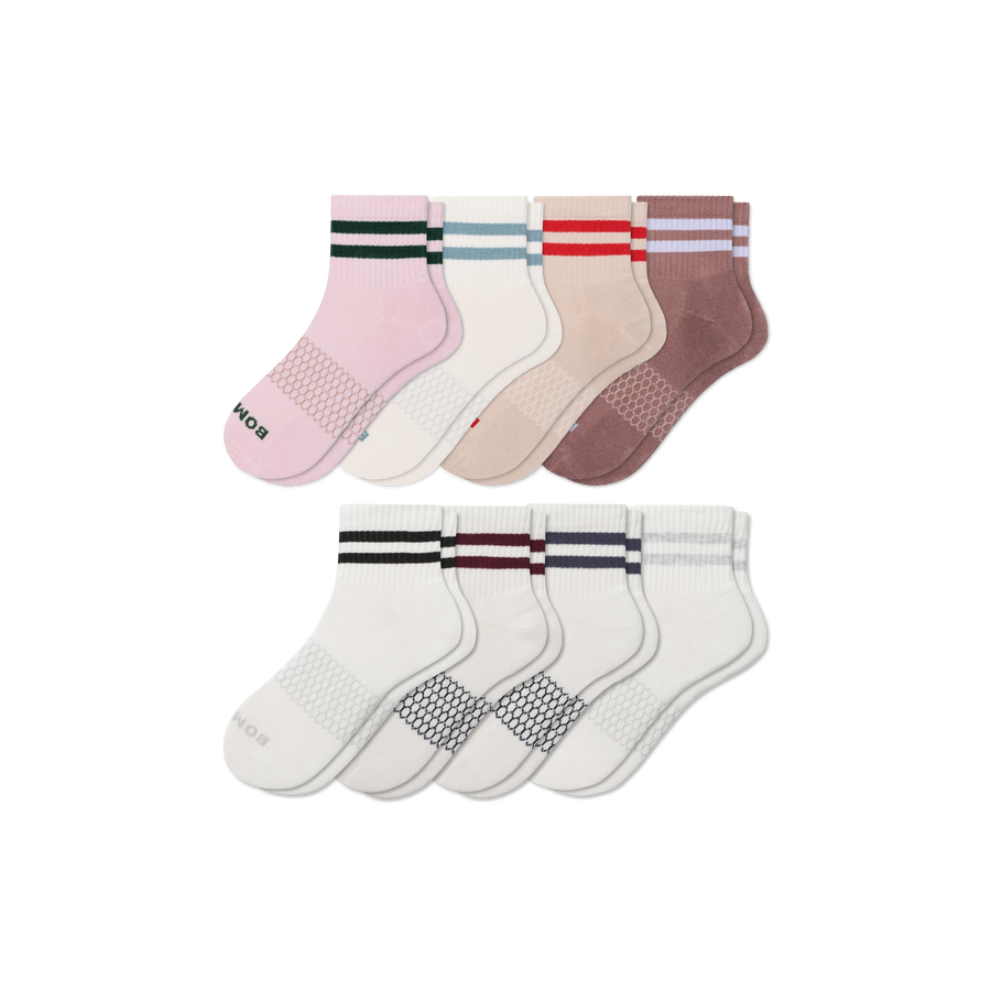 Women's Vintage Stripes Quarter Sock 8-Pack - Cushion Hike Comfort