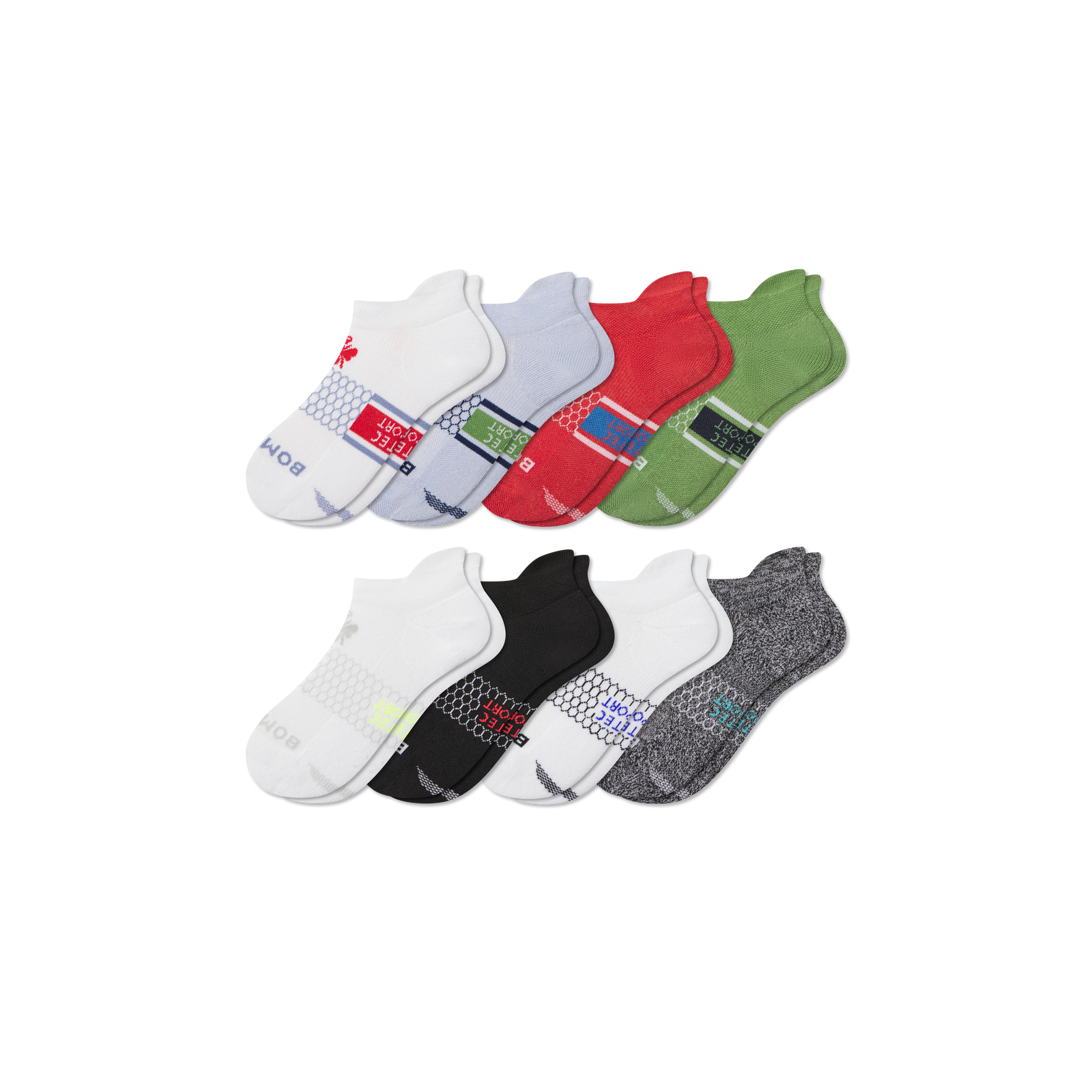 Youth All Sport Ankle Sock 8-Pack - Crimson Blue Mix L